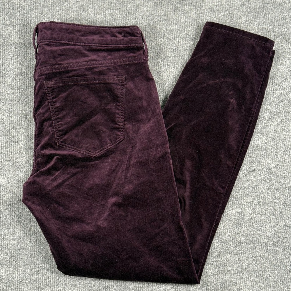 Old Navy 8 Rockstar Pants Corduroy Velvet Velour Mid Rise Burgandy Maroon Skinny